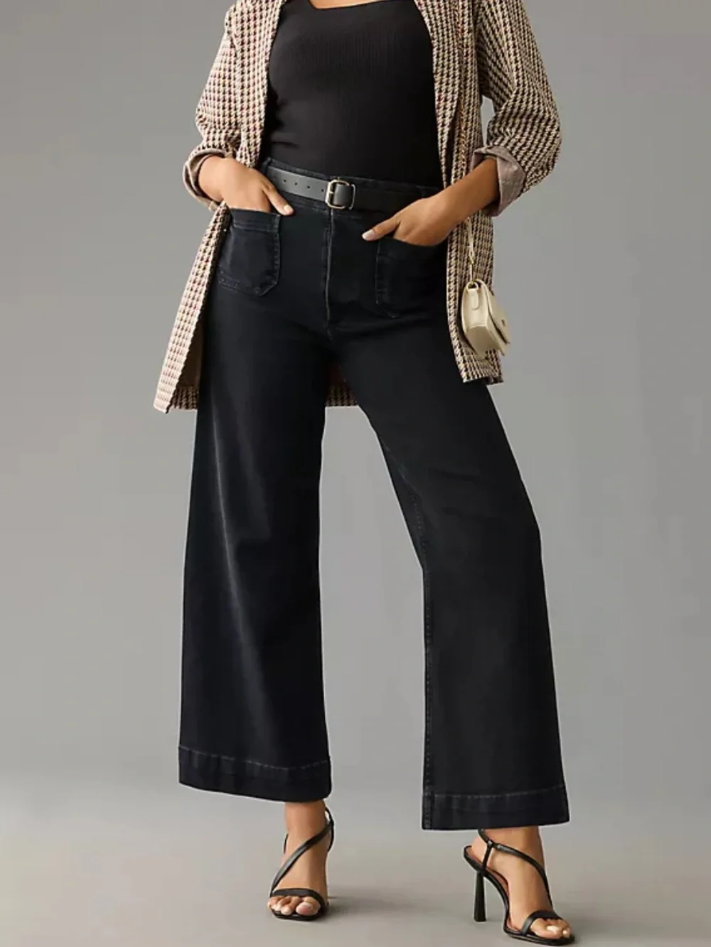 Maeve Colette High-Rise Wide-Leg Cropped Jeans in Black Denim
